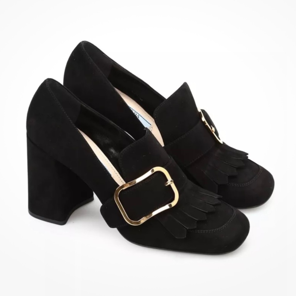 Prada Kilties - Black Suede - Size 38.5